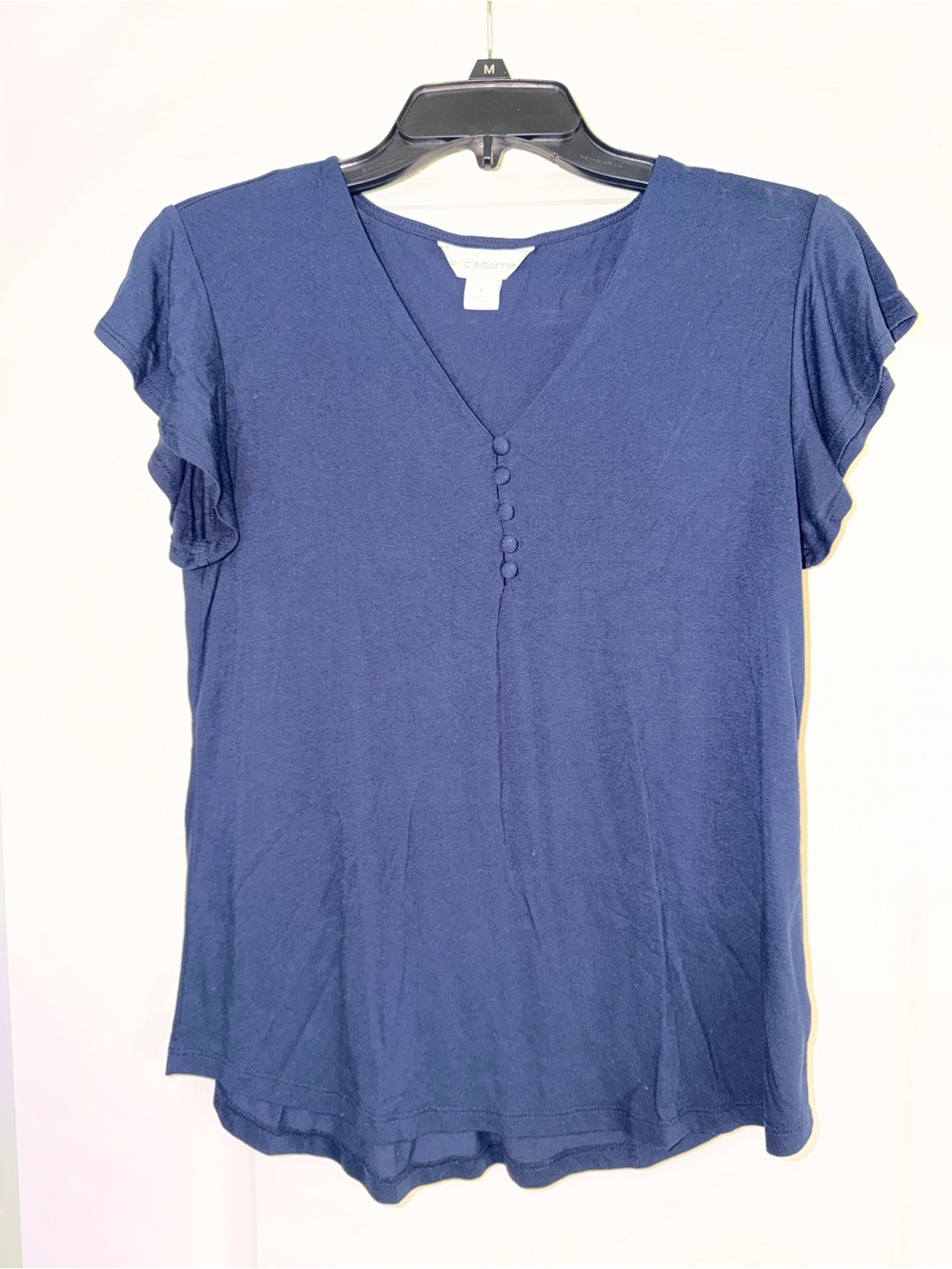 Navy V-Neck Button Front Women's Top